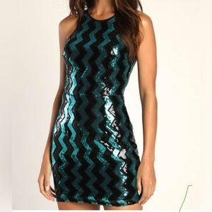 Perfect for party dress- NWT sequins black & teal, Lulu’s sz Lg